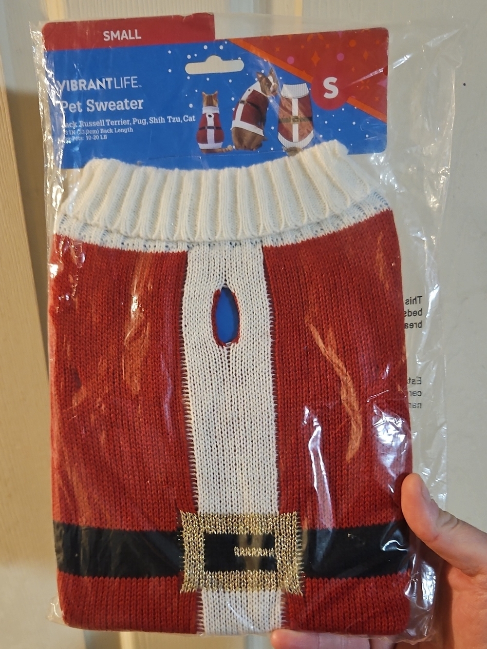 VIBRANT LIFE PET CHRISTMA SANTA SWEATER: NEW IN PACK: SIZE SMALL